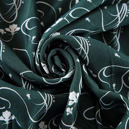 Креп 026-12326 бутылочный зеленый принтованный