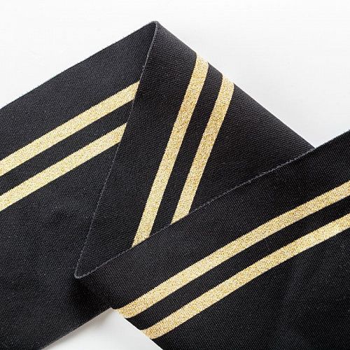 Подвяз трикотажный TBY 13х100 см с золотыми полосами MP01.5 черный