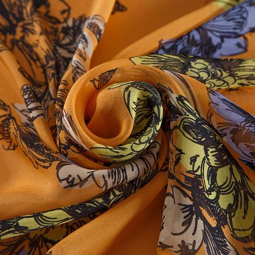 Шифон вискозный 068-16093 тыквенный принтованный