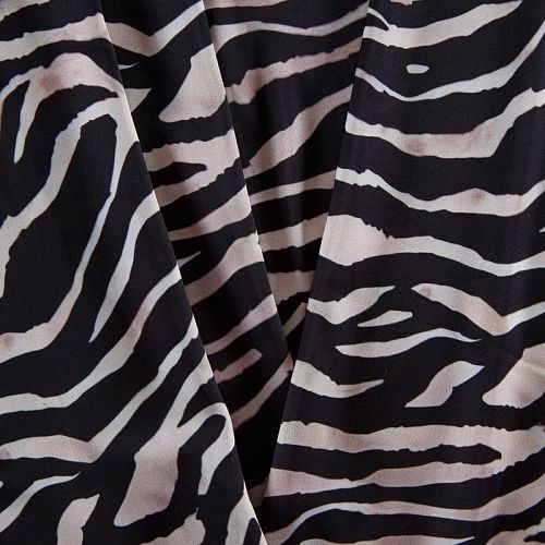 Шелк синтетический 065-13924 бежево-черный принтованный