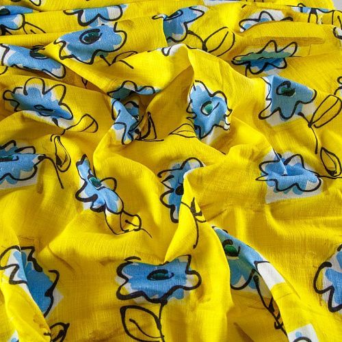 Лен натуральный 035-12588 желтый принтованный