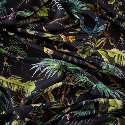 Шифон шелковый 068-19642 черный принтованный