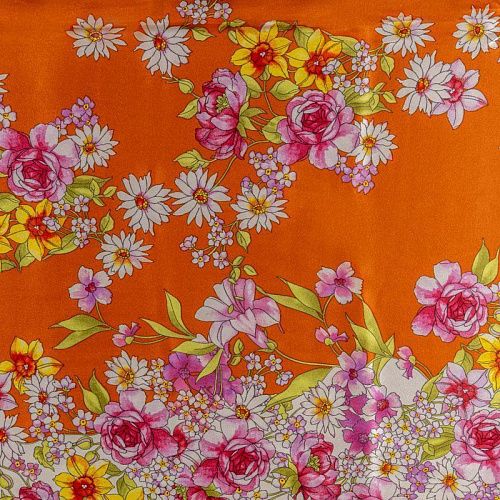 Шелк натуральный К27-480 оранжевый принтованный