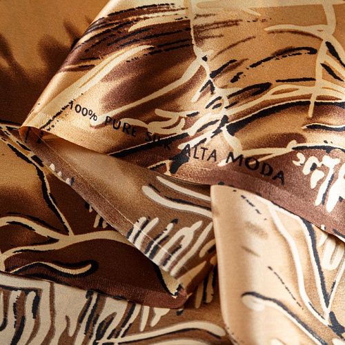 Шелк натуральный К15-424 бежевый принтованный