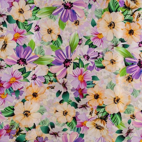 Шелк натуральный К13-931 жемчужно-серый принтованный