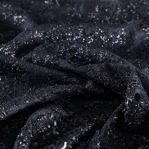 Трикотаж вязаный с вышивкой и пайетками 056-20760 черный