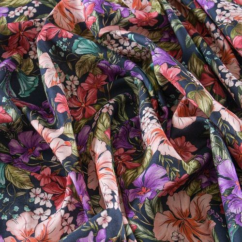 Хлопок стрейч 063-12074 темно-синий принтованный