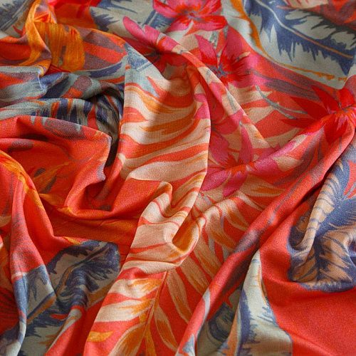 Трикотаж 056-14810 кораллово-красный принтованный