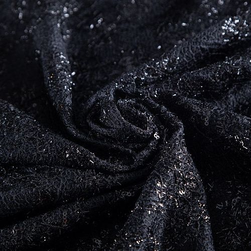 Трикотаж вязаный с вышивкой и пайетками 056-20760 черный