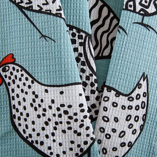 Полотно вафельное 007-15293 пыльно-бирюзовый принтованный