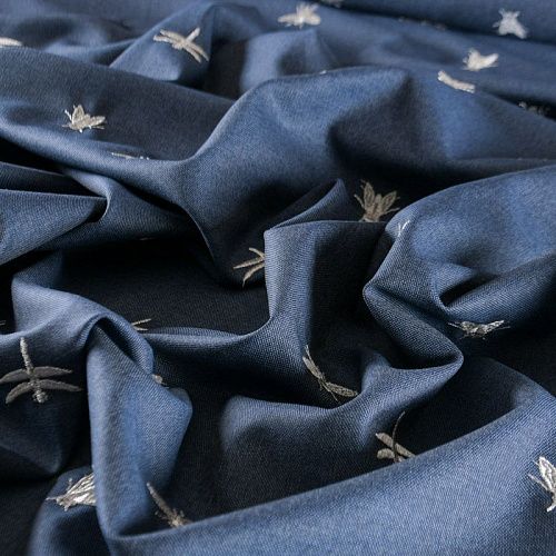Ткань костюмная с вышивкой 025-12277 синий деним