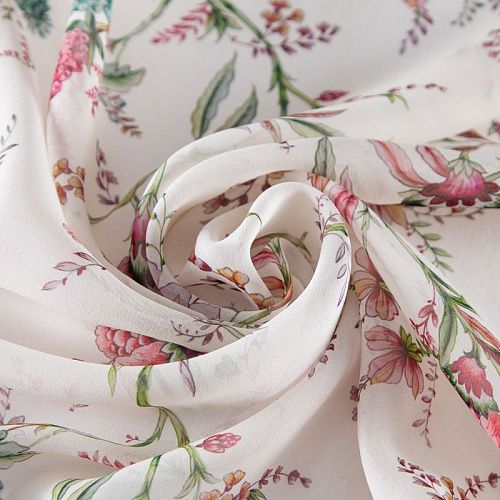 Креп-шифон шелковый 027-19851 молочный принтованный