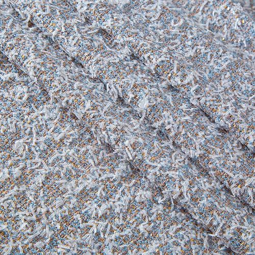 Твид с пайетками 052-20212 бежево-голубой