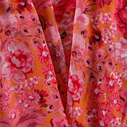 Креп плательный 026-12251 ярко-роозовый принтованный