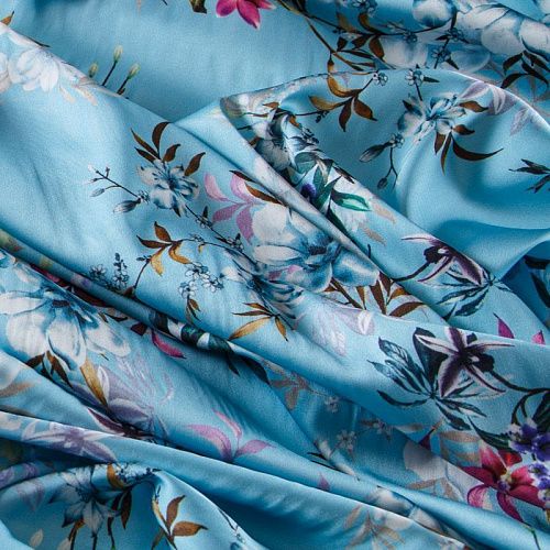 Шелк синтетический 065-13594 голубой принтованный
