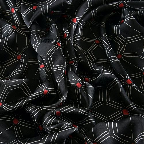 Креп-атлас 001-11922 черный принтованный