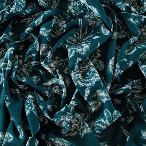 Штапель 069-12290 темно-бирюзовый принтованный