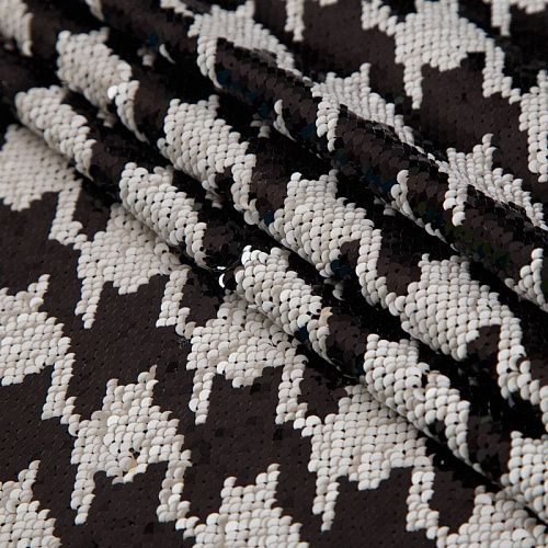 Двухстронние пайетки на сетке 055-16859 черно-белый/золото