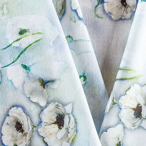 Лен натуральный 035-01358 выбеленный голубой принтованный