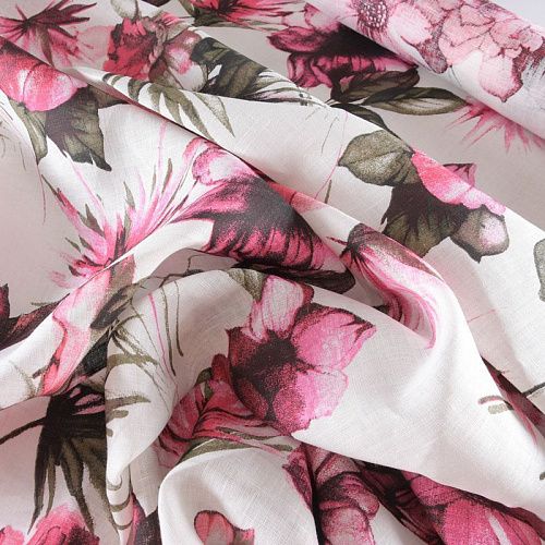 Лен натуральный 035-11764 белый принтованный