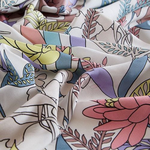 Крепдешин шелковый 028-14709 айвори принтованный