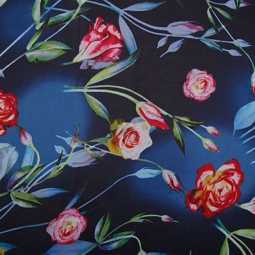 Шифон 068-17427 черно-синий принтованный