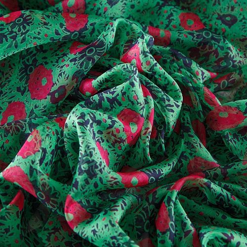 Шифон шелковый 068-12255 зеленый принтованный