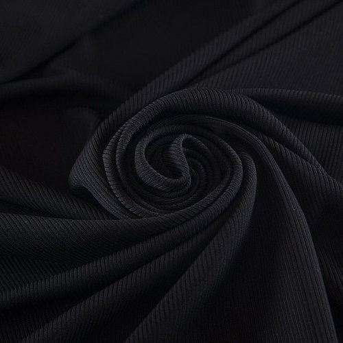 Трикотаж в рубчик 056-17185 черный однотонный