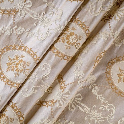 Ткань портьерная жаккард Т274-02-25 молочно-золотой