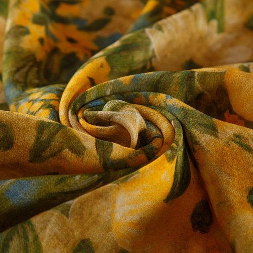 Креп-шифон 027-16225 оливковый принтованный