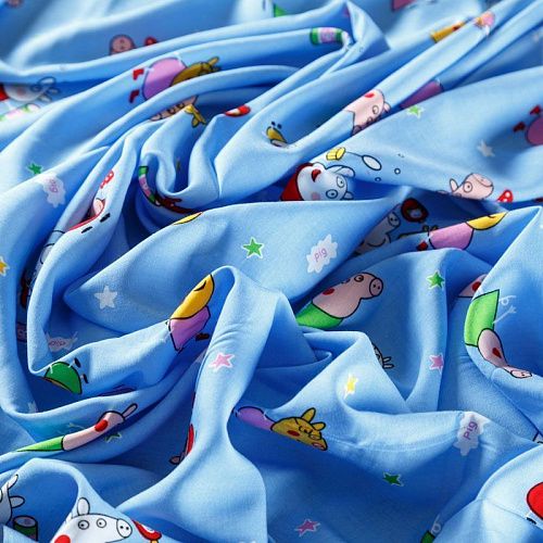 Штапель 069-08270 небесно-голубой принтованный