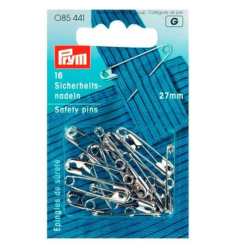 Булавки английские Prym 085441 27 мм 16 шт серебро