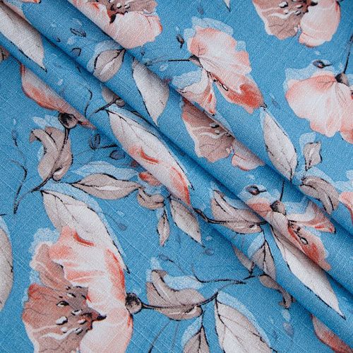 Лен-вискоза 035-13864 голубой принтованный