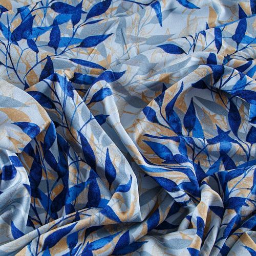 Креп стрейч 026-13861 разбеленный голубой принтованный