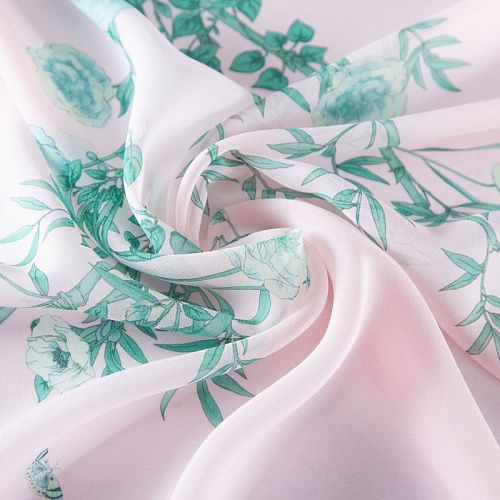 Креп-шифон шелковый 027-19927 розовое молоко принтованный