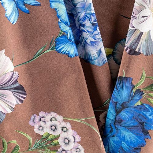 Крепдешин натуральный К32-244 молочный шоколад принтованный