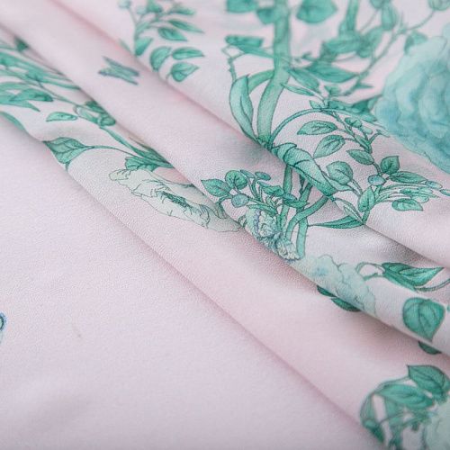 Креп-шифон шелковый 027-19927 розовое молоко принтованный