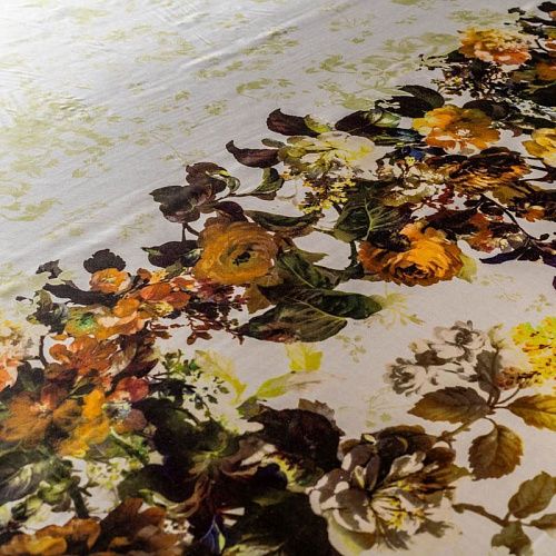 Шелк натуральный К2-394 молочный принтованный