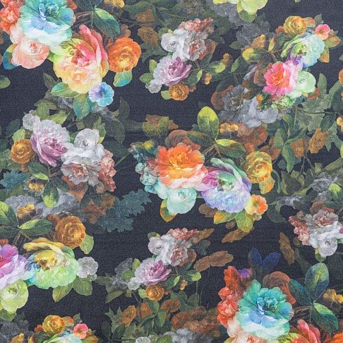 Джерси с органзой 014-03435 черный принтованный